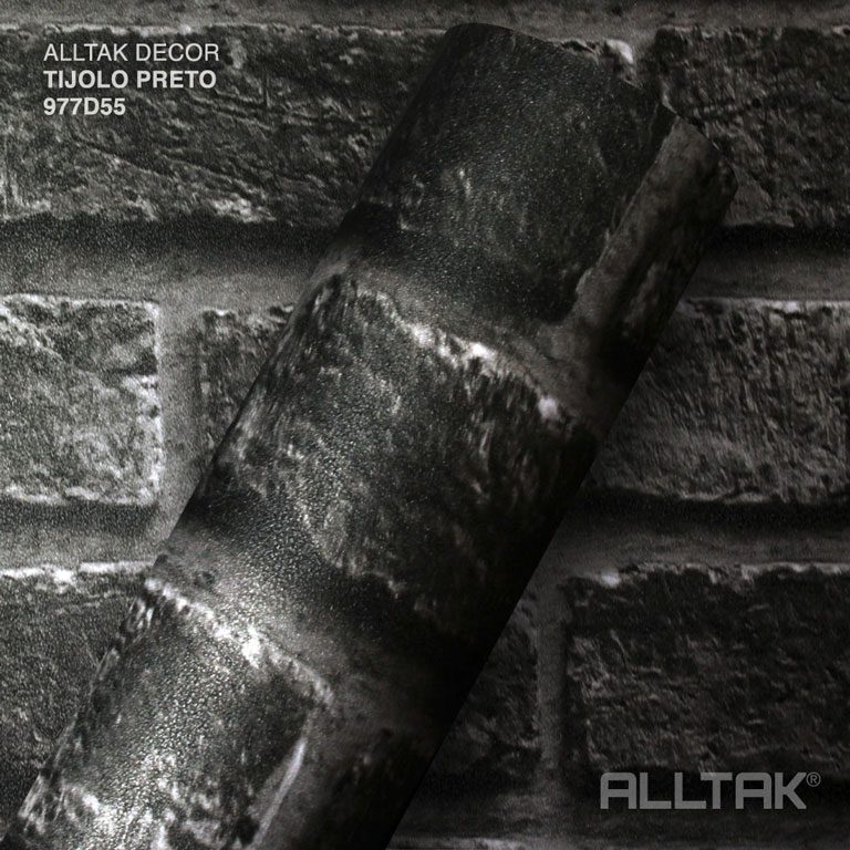 Vinil Adesivo Tijolo Preto - 1 x 1,22 - Alltak