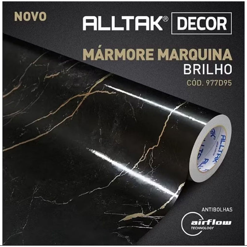 Vinil Adesivo Alltak Decor - Marmore Marquina Brilho 1,22m